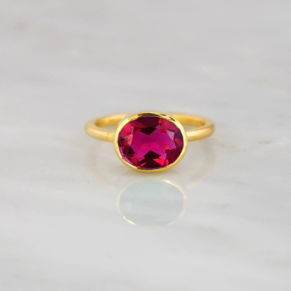 Pink Spinel Quartz Rose Gold Plated Ring. Size 8.5